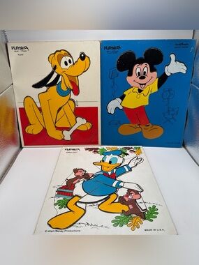Vtg Playskool Disney Board Puzzles Pluto, Mickey & Donald Puzzle Boards